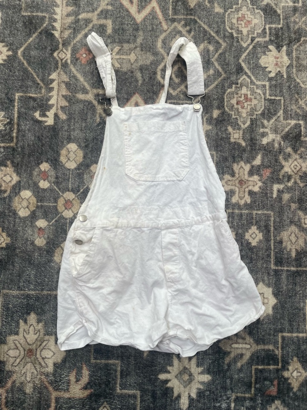American Eagle Outfitters White Cotton Short Overalls Romper